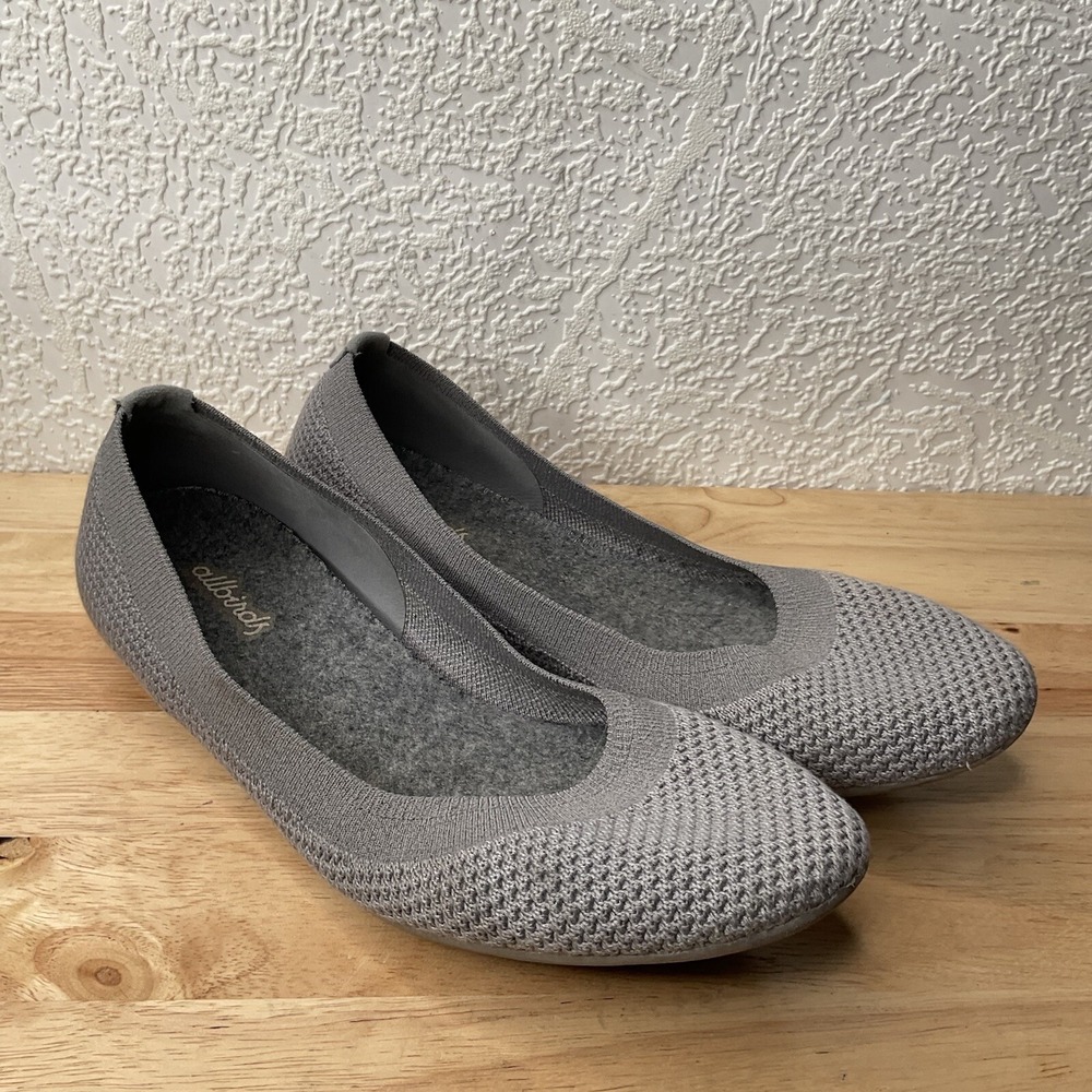 Allbirds Tree Breezers Women's Size 8.5 Ballet Flats Slip On Knit Comfort‎ Gray